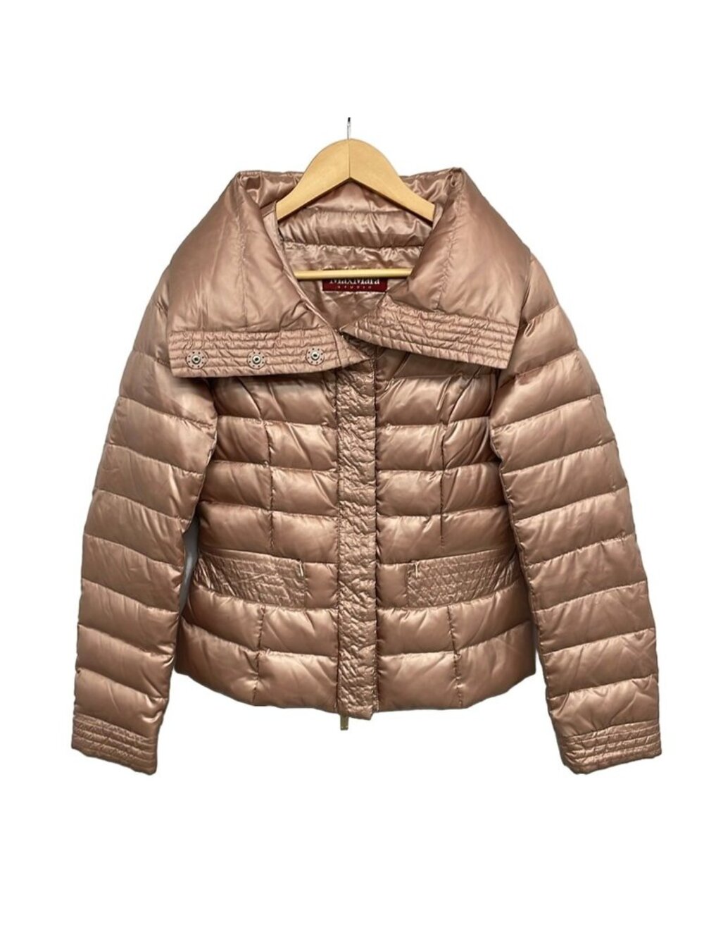 Max Mara Studio Down Jacket M Pink Beige Long Sleeve Winter 40
